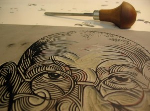 Carved linocut - Nick Morley workshop